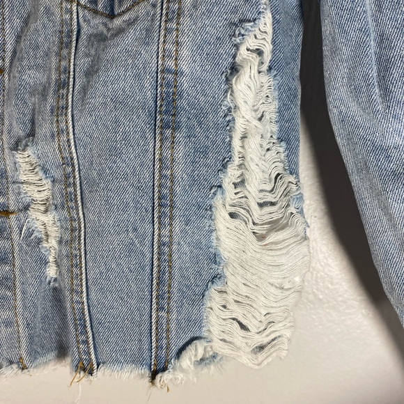 Mono B woman cropped Distressed Puffed Long sleeve Denim Jacket size Small - Picture 14 of 16